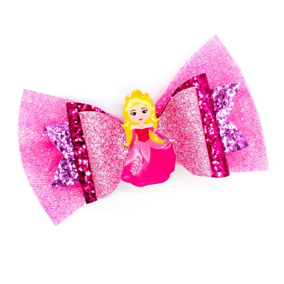 Handmade Sleeping Beauty Princess Glitter Hair Bow - Picture 3 of 6